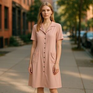 SONYA RYKIEL dress pink large vintage silver button mini silk satin collared